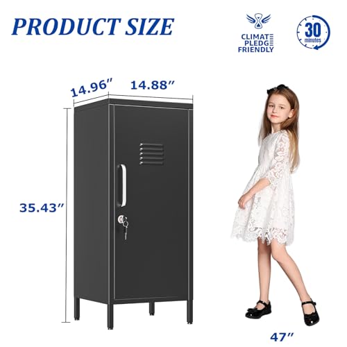 GAIOUS Metal Locker with Doors and Shelves, Locked Storage Cabinet for Small Spaces, Lockers for Employees, Office Locker, Steel Storage Locker for Office Garage School Gym (1 Door, Black)