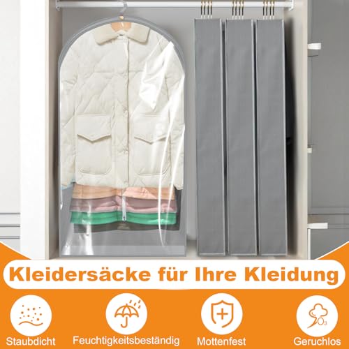 Dntorx 4 Stück Kleidersack, 100 x 60 cm Kleidersäcke mit 10 cm Seitenfalten, Transparente Kleiderschutzhülle mit Reißverschluss Kleiderhülle für Anzug Hemd Kleider Mantel