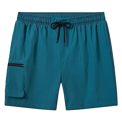 XUEJIANN Guard - Pantalones cortos de playa para hombre, con bolsillos con cremallera y malla, informales, para verano, talla grande, pantalones cortos para hombre, pantalones cortos de rayas, verde