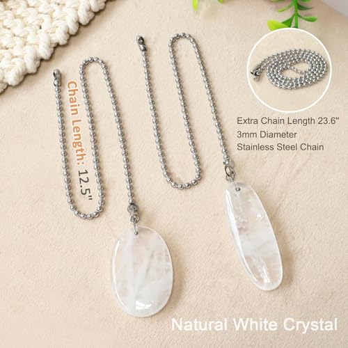 Image of LEFERS Ceiling Fan Pull Chain, 2 Pieces Natural Gemstone Pendants with 12 inch Ceiling Fan Chain Extender and Connector (White Crystal)
