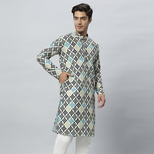 Image of GLOBALRANG Men's Cotton Regular Festive Printed Long Kurta