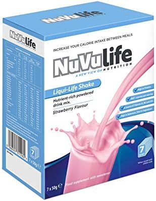 NuVu Life, Liquid-Life Shake. High Calorie, High Protein, Nutrient Rich Powdered Drink Mix for Weight Gain or Meal Replacement (Strawberry, 7 Sachets)