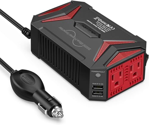 BESTEK Pure Sine Wave Power Inverter - 300W Car Plug in Charger Outlet DC 12V to 110V AC - Cigarette Lighter Adapter with 4.8A Dual USB Fast Charging Ports for...
