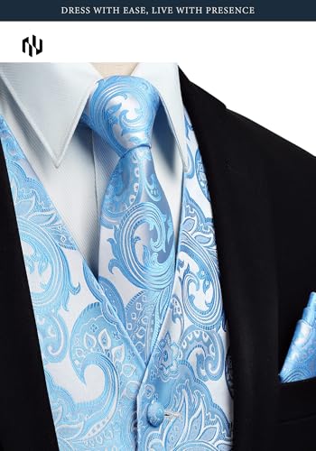 Image of HISDERN Mens Vest Tie Set 3PC Formal Waistcoat Paisley Floral Jacquard Necktie Pocket Square Suit Vests Wedding Party