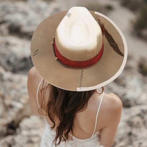 RUEDIGER Vintage Wide Brim Fedora Hats 100% Wool Stiff Felt Hat Rancher Hat with Lightning Logo Handmade Distressed/Burned - Image 8