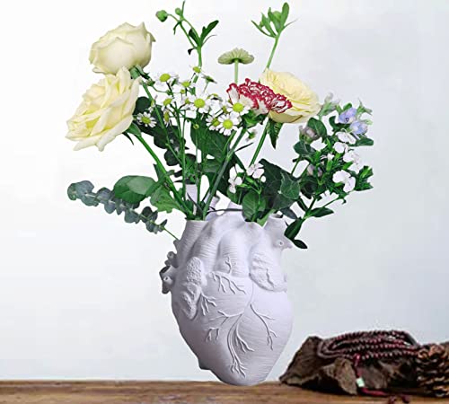 Anatomical Heart Vases Creative For Flowers Customized Sculpture Shaped Resin Art Vase Desktop Home Decoration Gift For Living Room (White) #TOP2