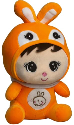 Cute Baby Girl Soft Toy 30 cm Adorable and Huggable Plush Doll for Kids Toddlers Girls Birthday Return Gift Nursery Decor Bedtime Cuddling Travel Snuggling Stuffed Toy for Comfort and Fun (Orange)