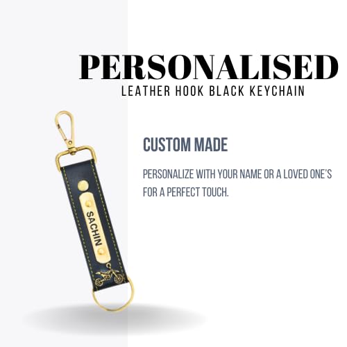 Image of THE EPIC BOX Personalized Leather Keychain with Hook, Customised Leather Keychain for Men & Women | Added with Name & Charm