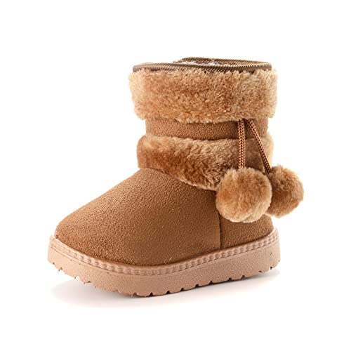 QIETION Toddler & Little Kid Suede Bow Winter Boots – Faux-Fur Lined Warm Snow Booties with Inside Side-Zipper, Non-Slip TPR Sole, Girls & Boys Cold-Weather Shoes (US 4-13)