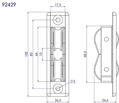 Nautos #92429-Classic line-in LINE Double Through Deck- 28 mm sheave-Long Lasting Characteristics.Sailboat Block