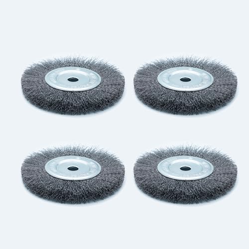 Eco Walker 6inch Bench Wire Wheel Brush Set for Bench Grinder - Coarse & Fine Crimped Carbon Steel (0.012in & 0.008in) 1/2in & 5/8in Arbor - Rust Burr Paint and Corrosion Removal (4)