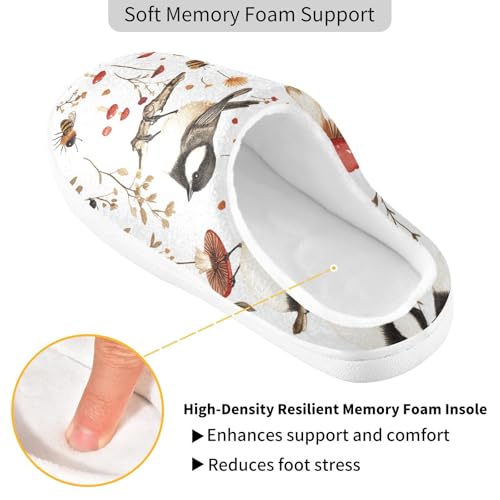 JUNZAN Funny Black-capped Chickadee Birds White Womens Cotton House Slippers Wide Memory Foam Hotel Slippers for Hotel Funny Presents 6-72