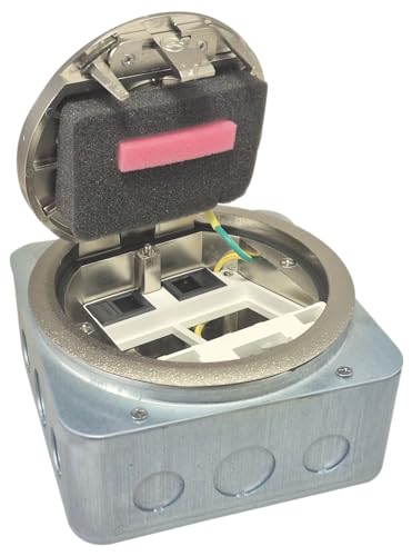 Image of MX Watertight 4+2 Data Socket Round Pop-Up Floor Box - IP65 Zinc Alloy, Concrete Floor Power & Network Access, 45 Series Modules, Office & Commercial Use