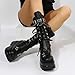 Womens Platform Knee High Boots Chunky Heel Zipper Round Toe Fashion Motorcycle Punk Goth Boots Mid Calf Combat Boots