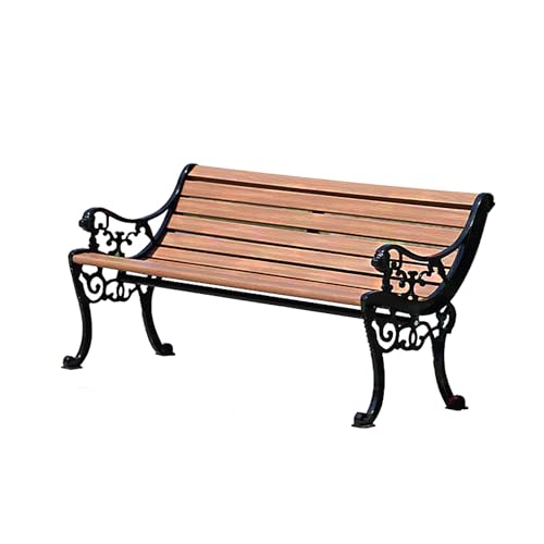 Banc de jardin stable en aluminium moulé et lattes de bois anti-basculement 59 pouces