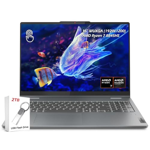 Lenovo IdeaPad 5 2-in-1-2025 - Professional Laptop - Fingerprint Sensor - 16' WUXGA IPS Display - 16GB Memory 1TB SSD - AMD Ryzen 7 8845HS - Windows 11 -Luna Grey, w/2TB USB Drive, W/GaLiMu
