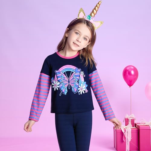 Image of VIKITA Girls Shirts Winter Long Sleeve Tops Print Tees for Girls,3-12 Years