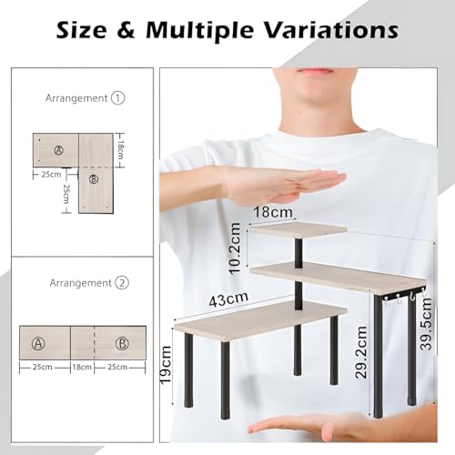 Image of ABJA Stylish Wooden Rack for Kitchen Storage, Corner Shelf for Kitchen Organizer, 3 Tier Spice, Oil Stand, Tabletop Adjustable Rack for Makeup, Office (Classic Beige, 3 Tier Corner)