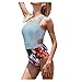 Produktbild KEERADS Damen Einteiliger Badeanzug Neckholder Monokini Schwimmanzug Bedruckter Halter Blau Und Weiß Streifen Badeanzug Vermiss Dich Mohn Badeanzug Rückenfrei Hohe Taille Gepolstert Badeanzüge