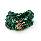 108 Buddhist Prayer Beads Yoga Meditation, Mala Bead Strand Bracelet Green Malachite Beads Necklace Women Man