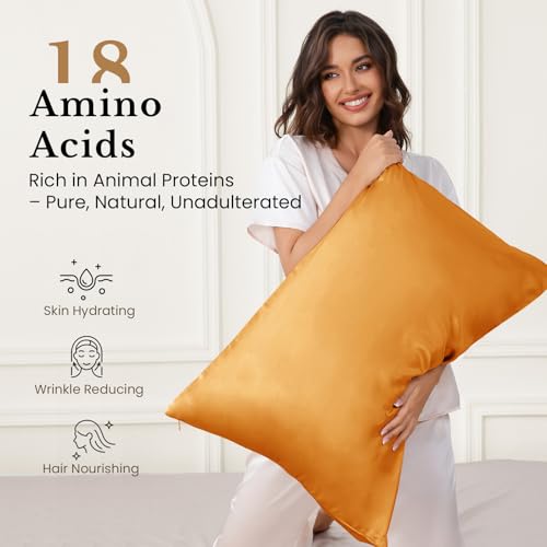 Image of THXSILK 100% Pure Mulberry Silk Pillowcase for Hair and Skin, 25 Momme Zipper Silk Pillow Case Standard Size, Gift Box, Real Silk Pillowcase with Zipper (Bronze, Queen 20 inchx30 inch)