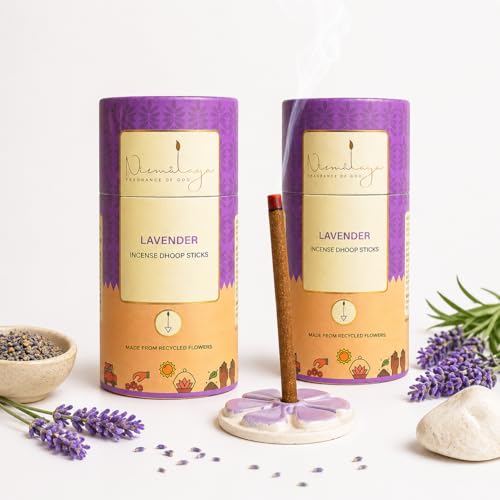 Image of Nirmalaya Premium Lavender Bambooless Dhoop Sticks Pack of 2 (80 Sticks) with Ceramic Stand Sacred Flower | 100% Charcoal-Free | for Pooja, Meditation, Yoga & Home Fragrance