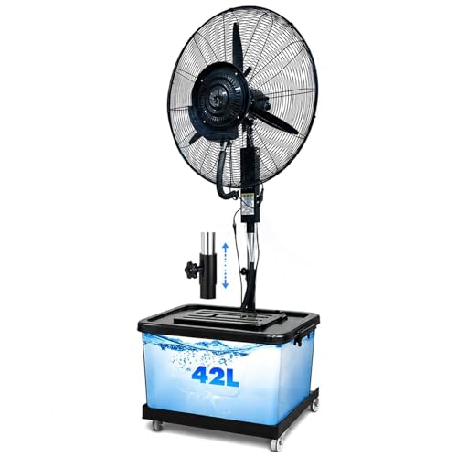 Qwerjkl Ventilador Nebulizador Industrial de Pie con Ruedas | Depósito de 42L, 3 Velocidades y Oscilación 90° | Climatizador de Gran Alcance para Exteriores, Terraza, Patio y Garaje