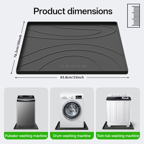 Image of Washing Machine Drain Pan Silicone mat - 30x33 Inch Non-Slip Waterproof Washer Drip Tray, Anti-Vibration Soft Mat for Under Dryer or Washer, Floor Leak Protector for Laundry Room
