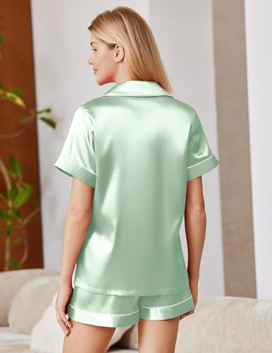 Image of Ekouaer Satin Pajamas for Women Silk Pjs Short Set 2 Piece Lounge Sets