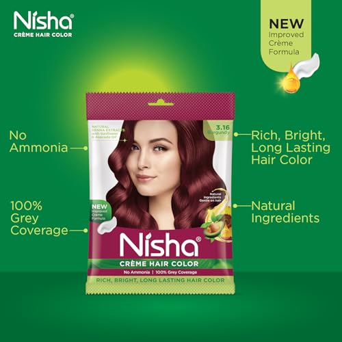Image of Nisha Cream Permanent Hair Colour Full Grey Coverage (40g) Burgundy (Pack of 4)