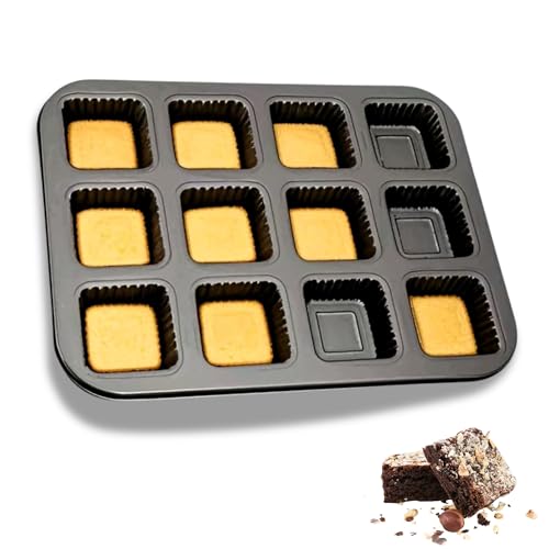 Olbuwa Mini Moldes Para Pan, Mini Moldes Para Pan De 12 Cavidades, Mini Bandeja Antiadherente, Bandeja De Pan De Onda Cuadrada, Bandeja De Acero Al Carbono, Moldes Individuales Pequeños Para Pan