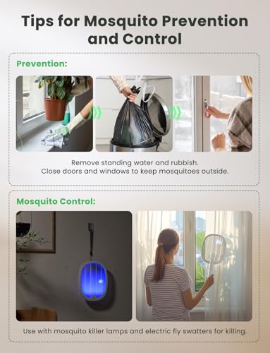 Image of YISSVIC Electric Fly Swatter Foldable Bug Zapper Racket 2 in 1 Mosquito Killer with Purple Attractant Light Rechargeable 1800mAh for Indoor Home Backyard Patio Camping (2, White)