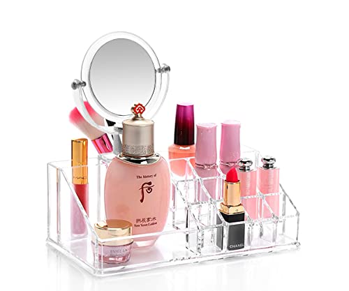 Organizador Maquiagem Acrílico porta Pincel, Batom e Blush com espelho