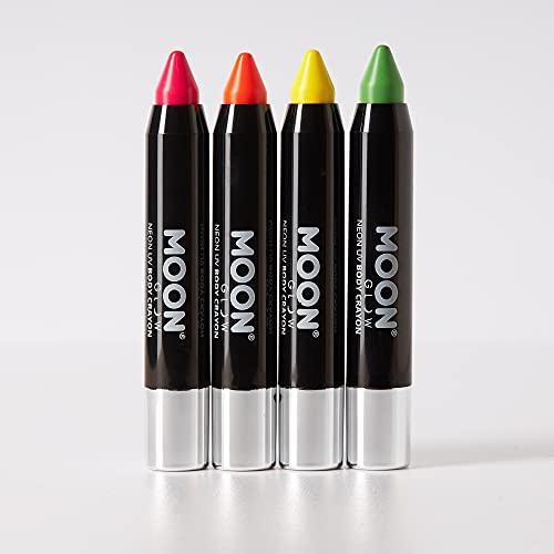 Moon Glow - Blacklight Neon Face Paint Stick/Body Crayon Makeup For The Face & Body - Intense Set Of 4 Colours - Glows Brightly Under Blacklights #TOP1