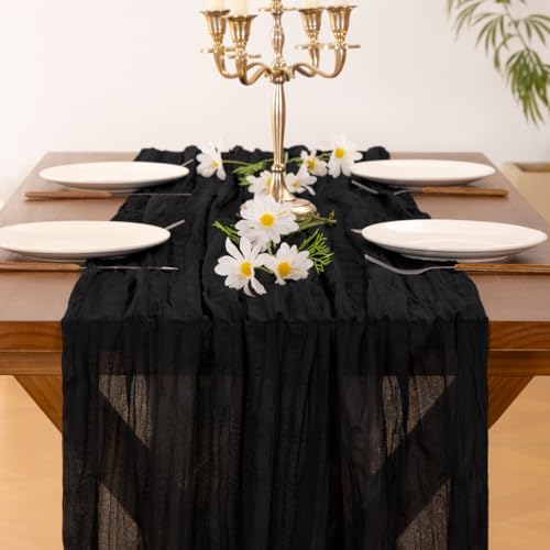 image for Socomi 3pcs Black Halloween Cheesecloth Table Runner Boho Rustic Gauze