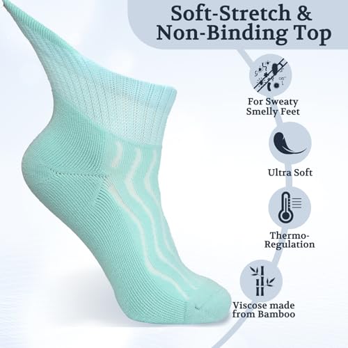 Image of +MD Bamboo Viscose Ankle Diabetic Socks for Men & Women, 6 Pairs, Soft Cushioned, Non-Binding Loose Top, Extra Wide