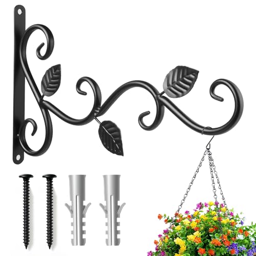 Arcjunys Wandhaken Blumenampel Halterung Wandhaken für Blumenampel 30cm Pflanzenhalterung Blumenampelhalter Hängepflanzenhalter mit Schrauben für Pflanzer Vogelhäuschen Laternen Windspiele Schwarz