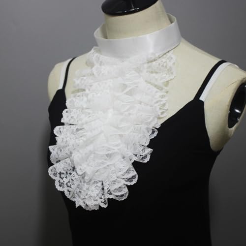 Victorians Colonial Ruffle Lace Jabot False Collar Necktie Steampunk Medieval Costume Shirt Front Detachable Neck Collar, As Pictures Shown4