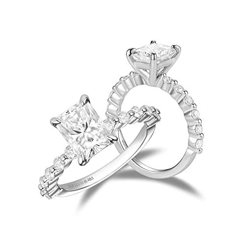 DovEggs Moissanite Engagement Rings for Women,Moissanite Rings, Center 2ct G-H-I Color Radiant Cut Moissanite Engagement Rings Anniversary Wedding Ring Accents 14K Gold Quality Sterling Silver