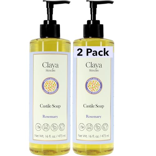 Image of Claya Rosemary Liquid Castile Soap - Organic Ingredients, Biodegradable, Herbal Fresh Scent, Gentle for Skin and Versatile Cleaning(2 Pack of 16 fl oz (Pump Cap))