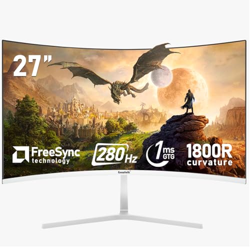 Gawfolk 27 Inch PC Computer Screen,1800R Curved Gaming 280Hz Monitors, FHD1080p 1ms Without Bezel,...