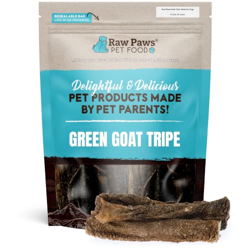 Raw Paws Green Goat Tripe Sticks for Dogs (25-Count) - Single Ingredient