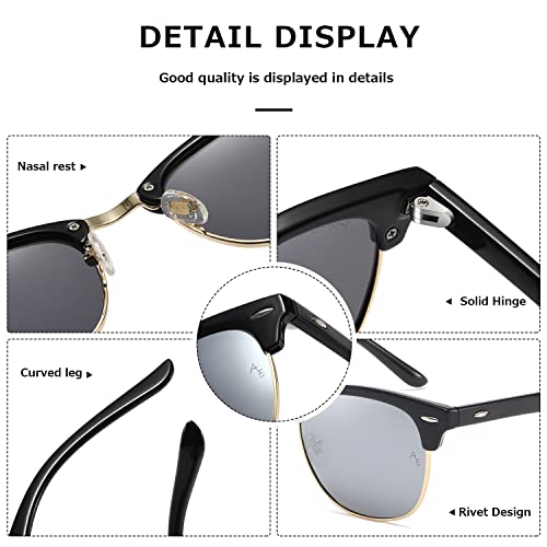 Image of AEVOGUE Polarized Semi Rimless Sunglasses for Men Women, Retro UV400 Sun Glasses for Driving Outdoor