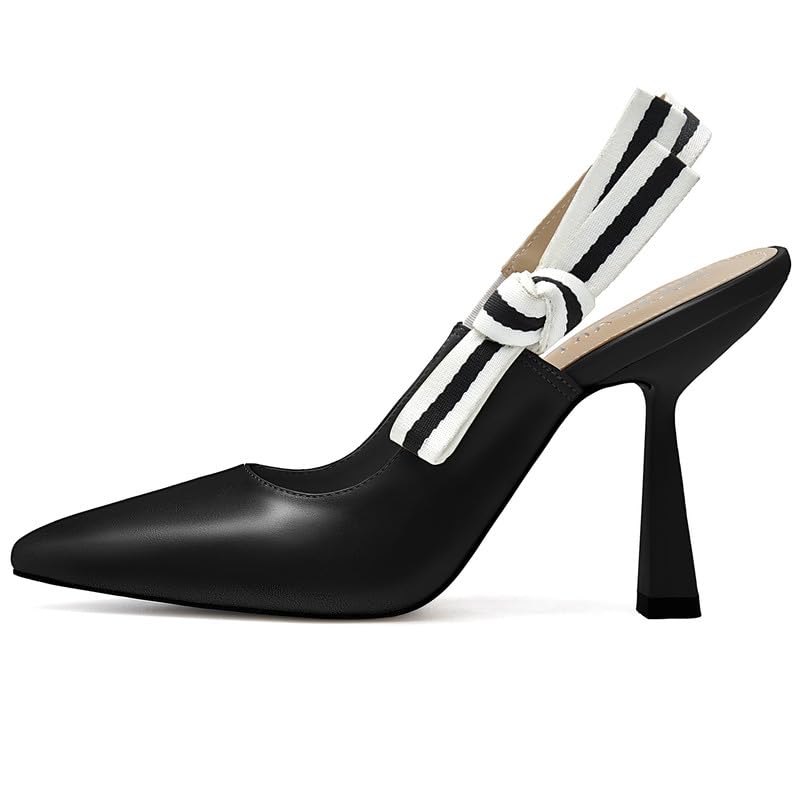 Image of HOCHFART Women's Slingback Kitten Heels Closed Pointed Toe Slip On Pumps | Bowknot, Elastic Slingback Strap, Office, Wedding, Bridal, Formal, Events, Church, Gathering, Casual Outing