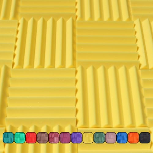 Soundproofing Acoustic Studio Foam - Yellow Color - Wedge Style Panels 12”x12”x2” Tiles - 4 Pack
