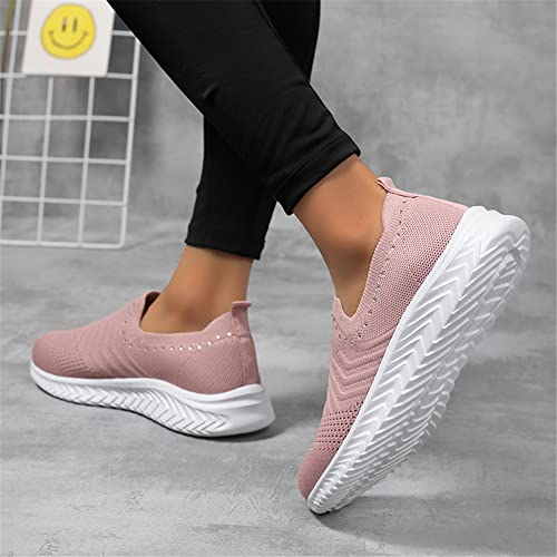 Gospt Lightweight Mesh Walking Shoes Rhinestone Slip On Mesh Knitt Sneakers Womens Pink 6 #TOP5
