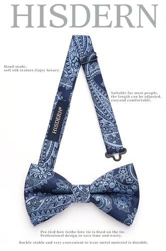 Image of HISDERN Bow Ties for Men Pretied Bow Tie Set Paisley Classic Bowties and Pocket Square Cufflinks Set for Wedding Party