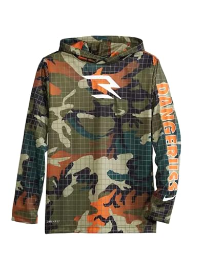 Nike Boys Rough Green Camo Hoodie, Limited Edition 3 Brand, Russell Wilson DangeRuss Logo on Front & Arm, Dri-Fit Technology, Unique Grid Overlay Design, Style 9Q0022/Color F1C, Size Large