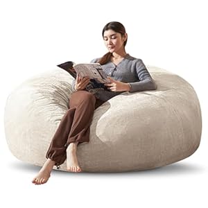 Bean Bag Chair 5Ft, Memory Foam Filled, Large Beanbag Chairs for Adults and Teens, Soft Sofa with Removable Flannel Cover, Round Couch for Living Room Bedroom College Dorm (Apricot, 5FT-59×59″×24″)
