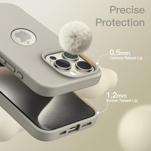 Image of Elzzi Microfiber Logo Cover Compatible for iPhone 16 Pro Max Case Liquid Silicone Cases Full Body 4 Layer Protective Covers Shockproof Back Cover (Pebble)
